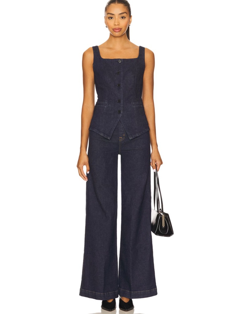 SPANX Everywhere Pull on Wide Leg Jean in Raw Indigo Size Medium Petite